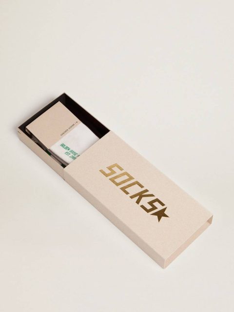 Women Golden Goose Cotton Socks With Distressed Finishes, Green Stripes And Logo Socks - Image 2
