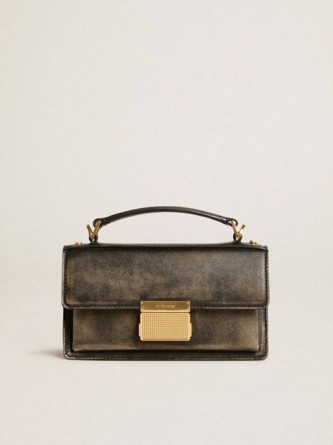 Women Golden Goose Crossbody Bags Small Venezia Bag In Black Distressed Leather With Gold Details Distressed Black
