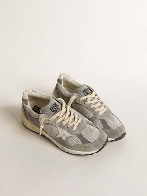 Women Golden Goose Dad-Star In Suede And Silver Mesh With White Leather Star And Heel Tab Dad-Star - Image 2