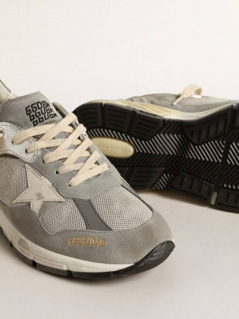 Women Golden Goose Dad-Star In Suede And Silver Mesh With White Leather Star And Heel Tab Dad-Star - Image 3