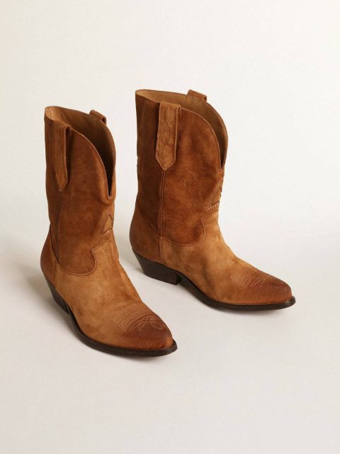 Women Golden Goose Low Wish Star Boots In Cognac-Colored Suede With Inlay Star Boots - Image 2