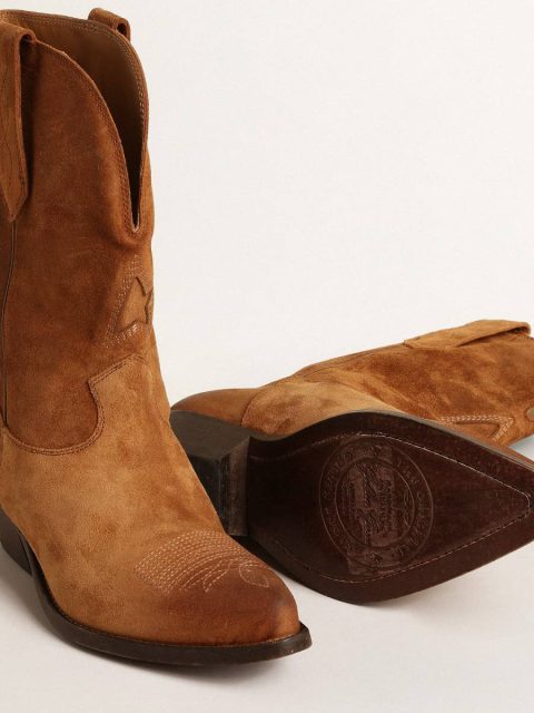 Women Golden Goose Low Wish Star Boots In Cognac-Colored Suede With Inlay Star Boots - Image 3