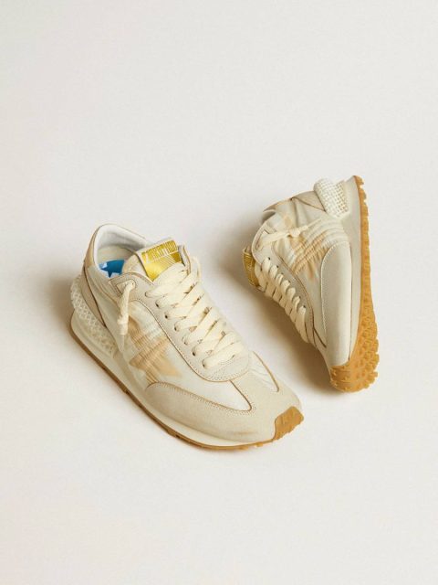 Women Golden Goose Marathon Women's Marathon In Beige Nylon And Gray Leather With Beige Printed Star - Image 2