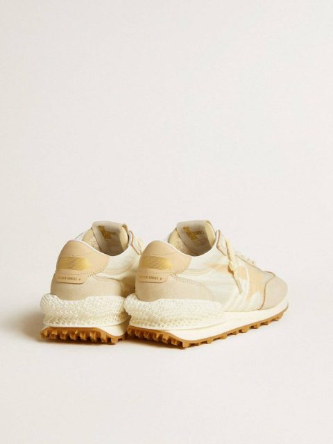 Women Golden Goose Marathon Women's Marathon In Beige Nylon And Gray Leather With Beige Printed Star - Image 4
