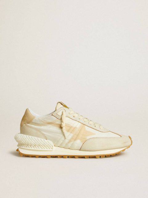 Women Golden Goose Marathon Women's Marathon In Beige Nylon And Gray Leather With Beige Printed Star