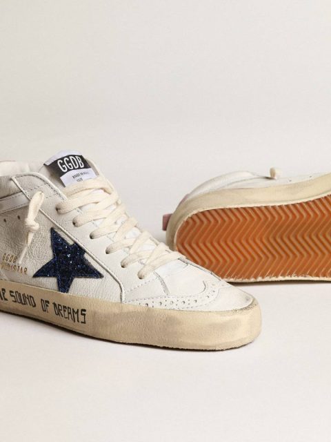 Women Golden Goose Mid Star With Blue Glitter Star And Pink Suede Heel Tab Mid Star - Image 4