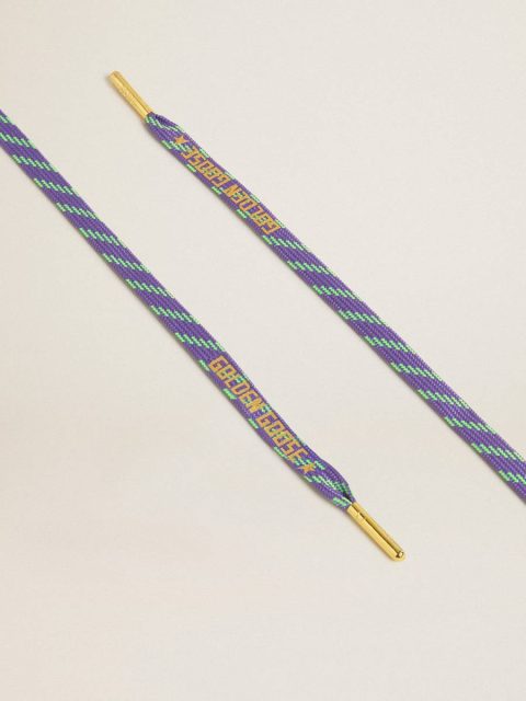 Women Golden Goose Neon Green And Purple Cotton Laces With Contrast Gold Lettering Laces Green And Purple - Image 2