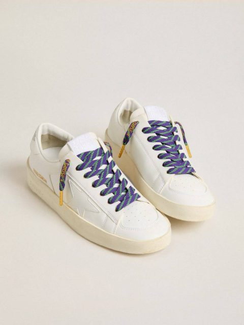 Women Golden Goose Neon Green And Purple Cotton Laces With Contrast Gold Lettering Laces Green And Purple - Image 3