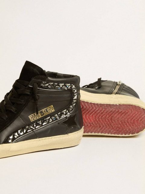Women Golden Goose Slide In Leather With Black Star And Swarovski Crystal Flash Slide - Image 4