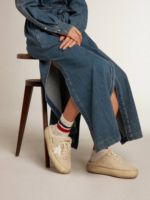 Women Golden Goose Space-Star Women’s Space-Star Sabots In Beige Shearling With White Leather Star - Image 3