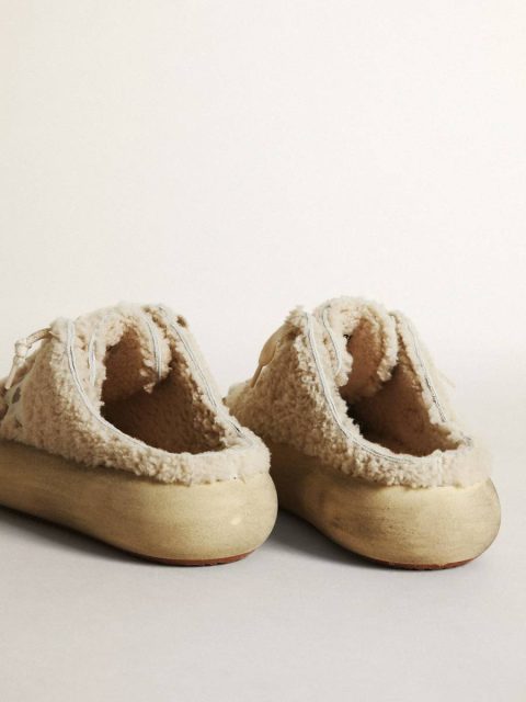 Women Golden Goose Space-Star Women’s Space-Star Sabots In Beige Shearling With White Leather Star - Image 5