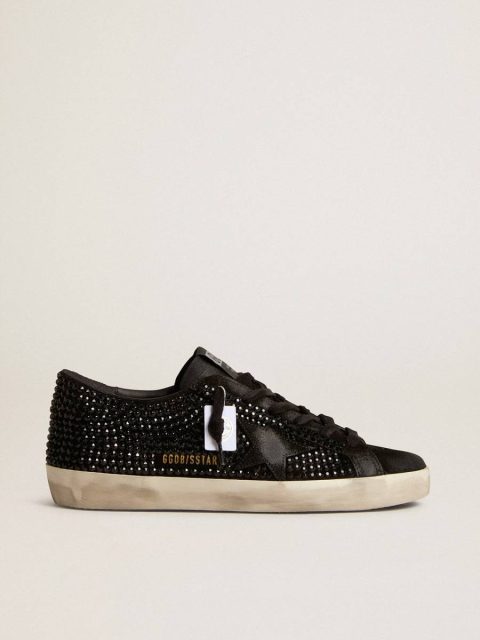 Women Golden Goose Super-Star In Black Suede With Swarovski Crystals And Black Suede Star Super-Star