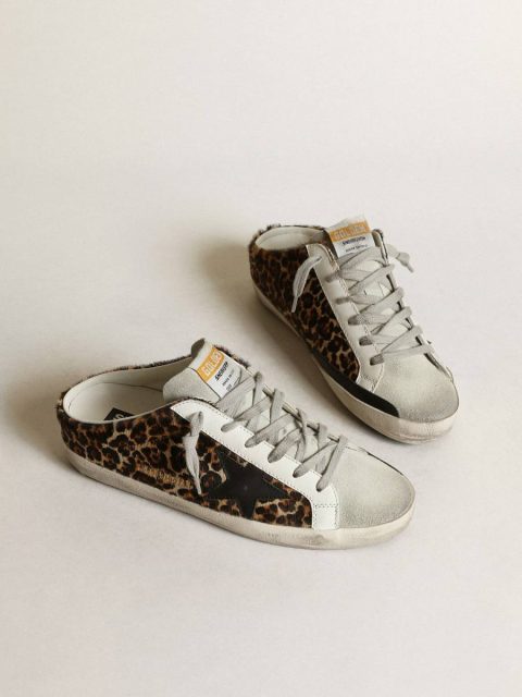 Women Golden Goose Super-Star Sabot Women's Super-Star Sabot In Leopard Print Pony Skin With Black Star - Image 2