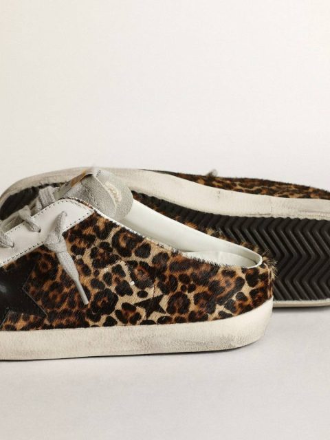 Women Golden Goose Super-Star Sabot Women's Super-Star Sabot In Leopard Print Pony Skin With Black Star - Image 4