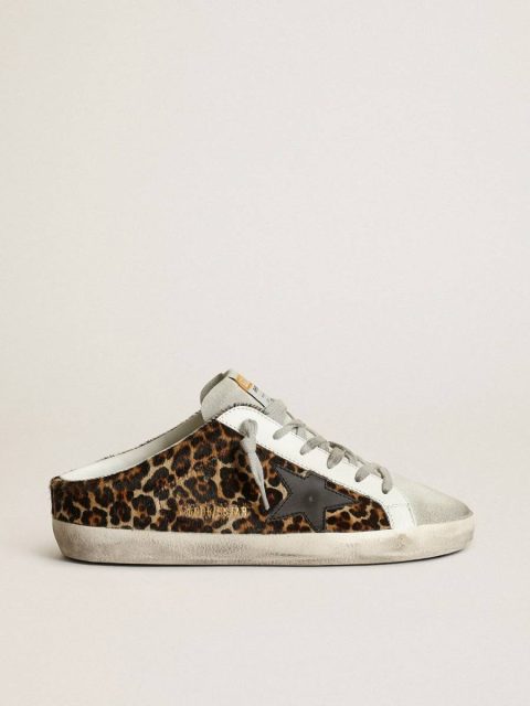 Women Golden Goose Super-Star Sabot Women's Super-Star Sabot In Leopard Print Pony Skin With Black Star