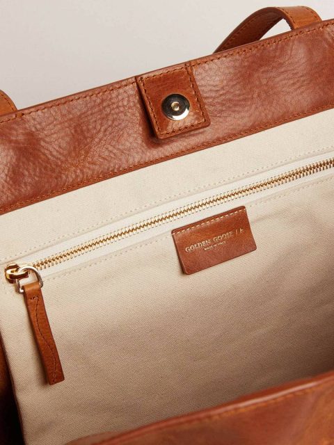 Women Golden Goose Tan Pasadena Bag In Tan-Colored Glossy Hammered Leather With Gold Logo On The Front Shoulder Bags - Image 4