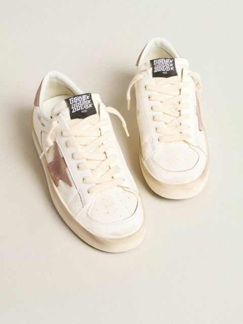 Women Golden Goose White Stardan Stardan Sneakers With Pink Textured Leather Star And Heel Tab - Image 2