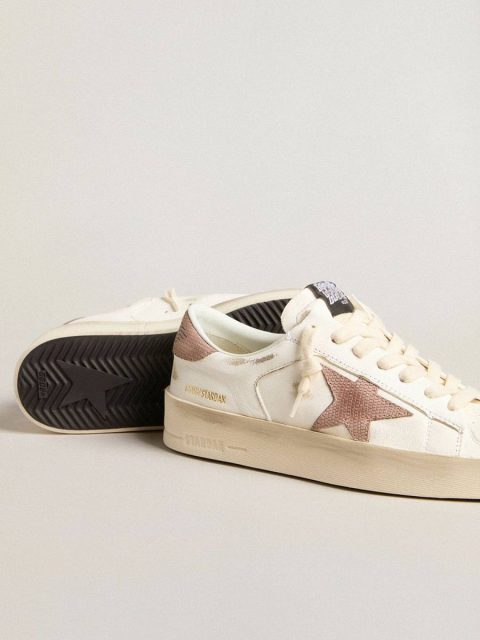 Women Golden Goose White Stardan Stardan Sneakers With Pink Textured Leather Star And Heel Tab - Image 3