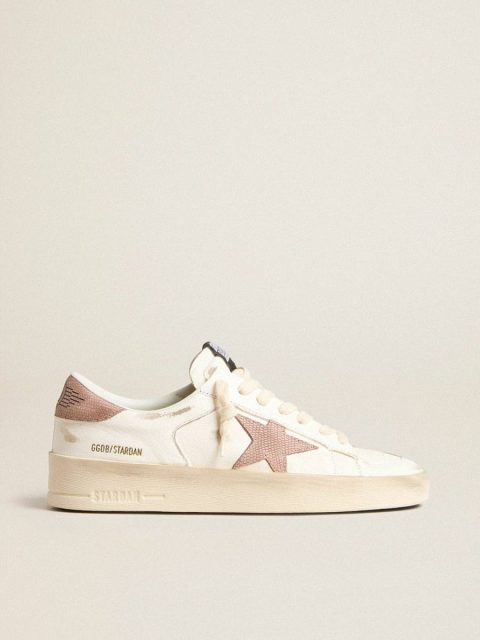 Women Golden Goose White Stardan Stardan Sneakers With Pink Textured Leather Star And Heel Tab