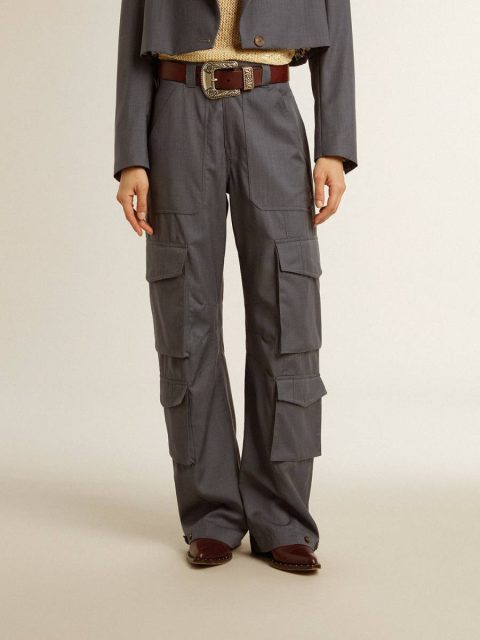 Women Golden Goose Women's Cargo Pants In Baby Blue Wool Jeans & Pants Baby Blue - Image 2
