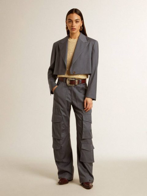 Women Golden Goose Women's Cargo Pants In Baby Blue Wool Jeans & Pants Baby Blue - Image 3