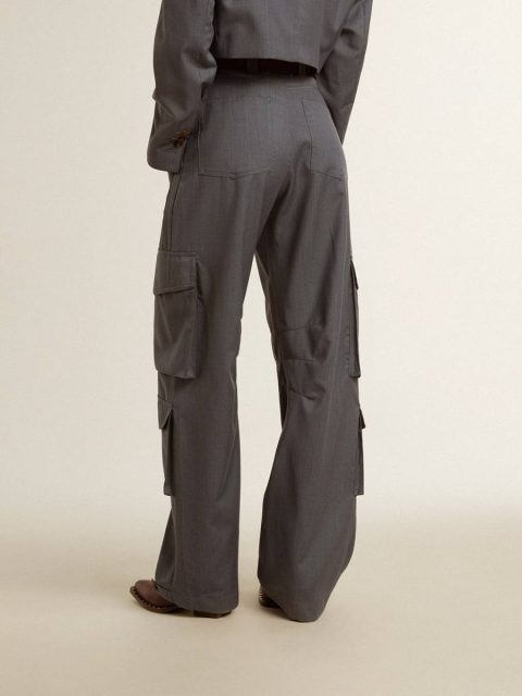 Women Golden Goose Women's Cargo Pants In Baby Blue Wool Jeans & Pants Baby Blue - Image 4