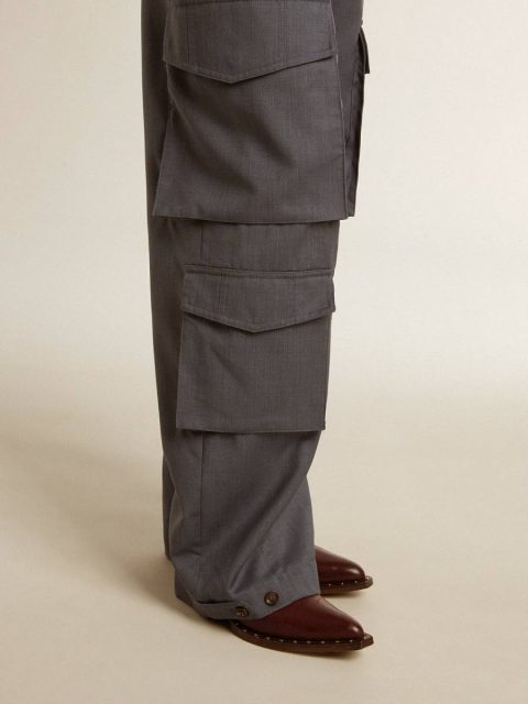 Women Golden Goose Women's Cargo Pants In Baby Blue Wool Jeans & Pants Baby Blue - Image 5