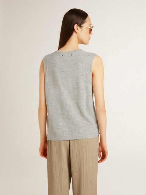 Women Golden Goose Women's Gray Sleeveless T-Shirt With Yellow Print T-Shirts & Tops Gray - Image 4