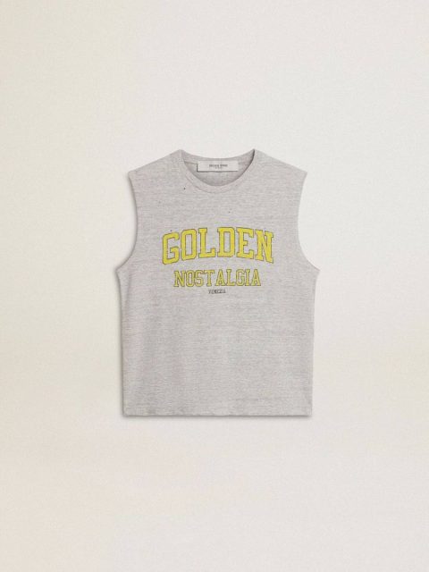Women Golden Goose Women's Gray Sleeveless T-Shirt With Yellow Print T-Shirts & Tops Gray