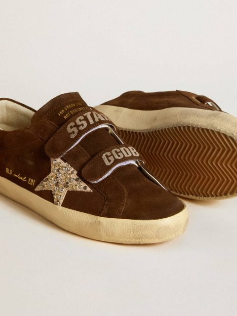 Women Golden Goose Women's Old School In Brown Suede With Beige Suede Star With Studs And Pearls Super-Star - Image 3