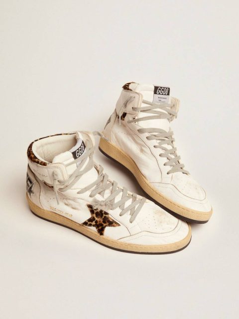 Women Golden Goose Women's Sky-Star With Signature And Leopard Print Pony Skin Inserts White Sky-Star - Image 2