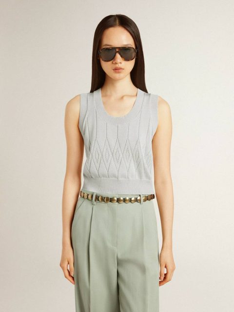 Women Golden Goose Women's Sleeveless Tank Top In Baby Blue Knit T-Shirts & Tops Baby Blue - Image 2