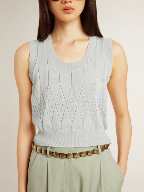 Women Golden Goose Women's Sleeveless Tank Top In Baby Blue Knit T-Shirts & Tops Baby Blue - Image 4