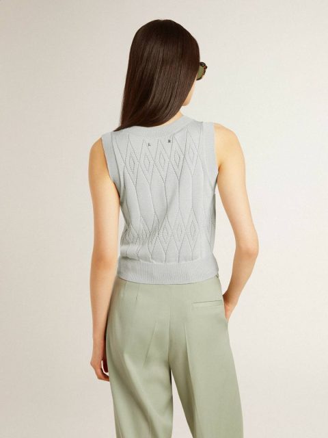 Women Golden Goose Women's Sleeveless Tank Top In Baby Blue Knit T-Shirts & Tops Baby Blue - Image 5