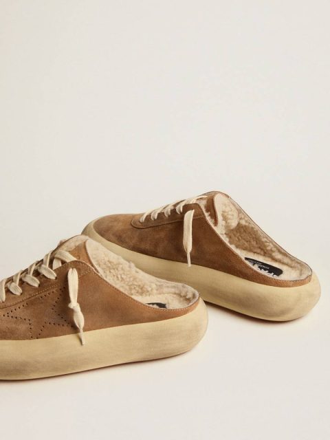 Women Golden Goose Women's Space-Star Sabot Shoes In Tobacco-Colored Suede With Shearling Lining Space-Star - Image 4