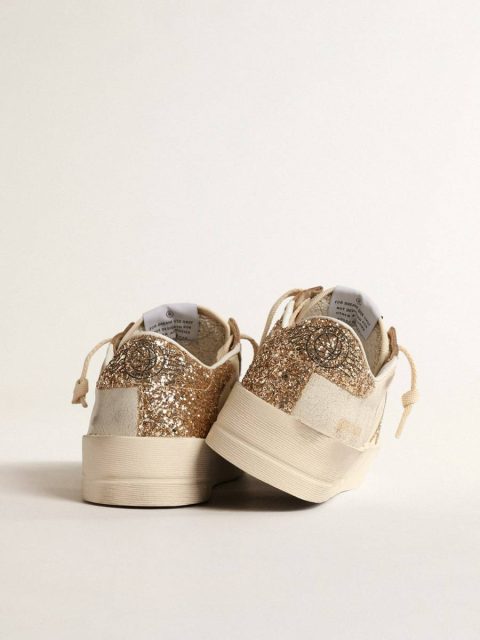 Women Golden Goose Women’s Stardan In Ecru Nappa Leather With Gold Glitter Star And Heel Tab Stardan - Image 5
