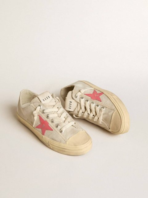 Women Golden Goose Women's V-Star In Light Gray Canvas With A Red Leather Star V-Star - Image 2