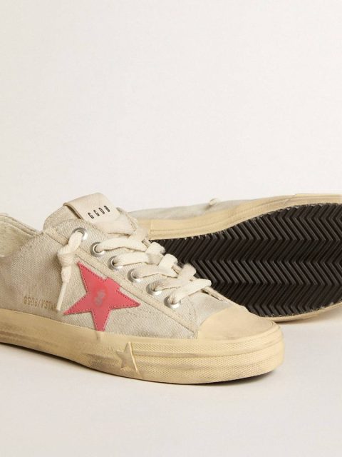 Women Golden Goose Women's V-Star In Light Gray Canvas With A Red Leather Star V-Star - Image 3