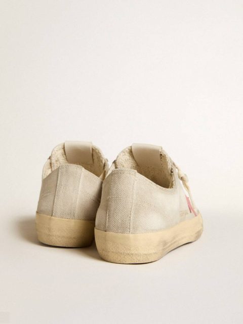 Women Golden Goose Women's V-Star In Light Gray Canvas With A Red Leather Star V-Star - Image 4