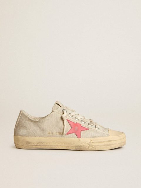 Women Golden Goose Women's V-Star In Light Gray Canvas With A Red Leather Star V-Star