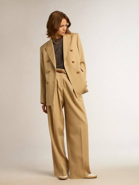 Women Golden Goose Women’s Wool Gabardine Pants In Sand Sand Jeans & Pants - Image 3