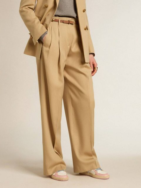 Women Golden Goose Women’s Wool Gabardine Pants In Sand Sand Jeans & Pants - Image 5