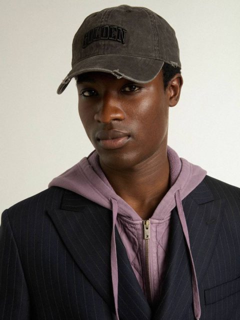 Women Gray Distressed Baseball Cap With Embroidery Golden Goose Anthracite Gray Hats - Image 3