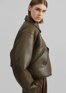 Women Green Blane Faux Leather Padded Bomber Jacket - Khaki Brown The Frankie Shop Outerwear - Image 2