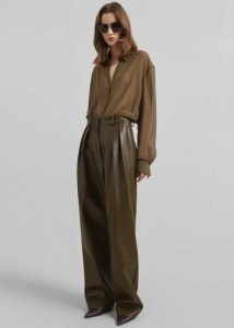 Women Green The Frankie Shop Bottoms Helsinki Faux Leather Pants - Olive - Image 2