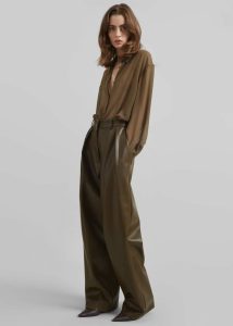 Women Green The Frankie Shop Bottoms Helsinki Faux Leather Pants - Olive - Image 3