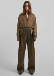 Women Green The Frankie Shop Bottoms Helsinki Faux Leather Pants - Olive - Image 5