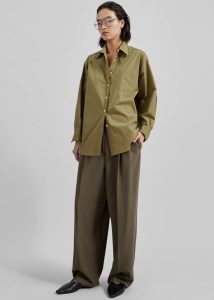 Women Green Tops The Frankie Shop Jody Button Up Shirt - Khaki - Image 2
