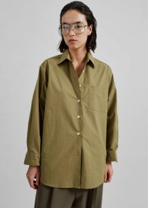 Women Green Tops The Frankie Shop Jody Button Up Shirt - Khaki