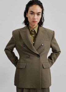 Women Green Tops The Frankie Shop Jody Button Up Shirt - Khaki - Image 3
